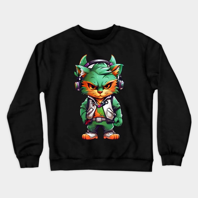 Gamer Cartoon Cat Crewneck Sweatshirt by anurak2516